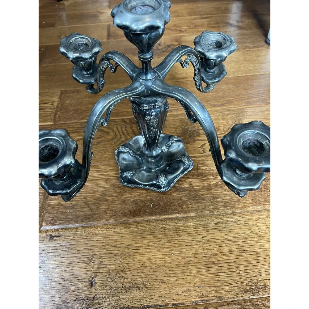 Antique E.G. Webster quadruple Silver Plate 5-Arm‎ Candelabra 11